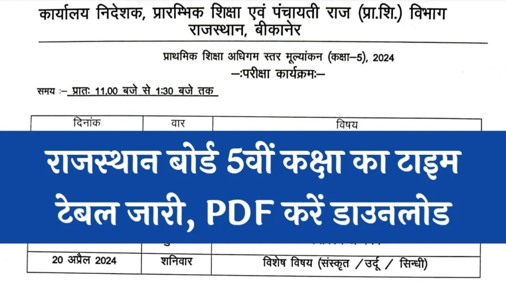 RBSE Class 5th Time Table 2024 PDF Download